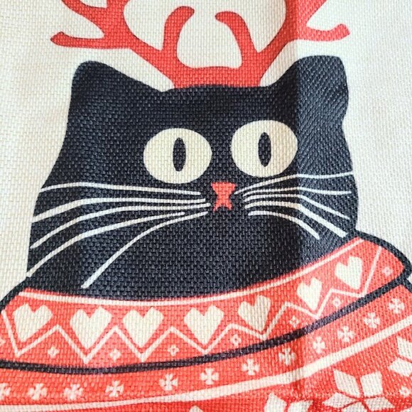 Cat Christmas Pillow Cover Red Decorative Throw Case Couch Holiday Accent Decor - Picture 3 of 9